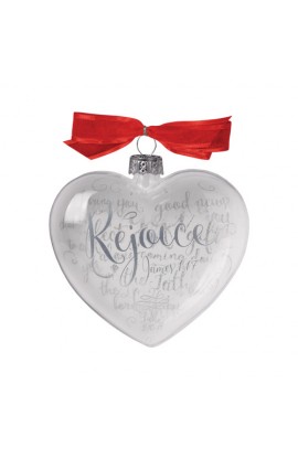 LCP12570 - Christmas Ornament Glass Clear/White Heart Reflecting God's Love Rejoice - - 1 