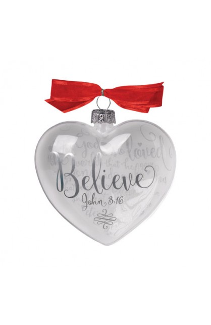 LCP12572 - Christmas Ornament Glass Clear/White Heart Reflecting God's Love Believe - - 1 