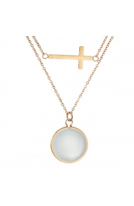 DOUBLE STRAND CROSS AND MOONSTONE NECKLACE