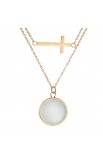 DOUBLE STRAND CROSS AND MOONSTONE NECKLACE