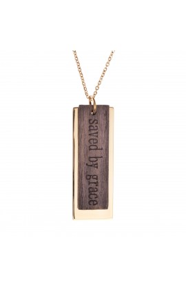 NKL009 - SAVED BY GRACE METAL AND WOOD NECKLACE - - 1 