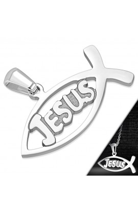 ST0298 - ST Cut out Jesus Monogram Fish Pendant - - 1 