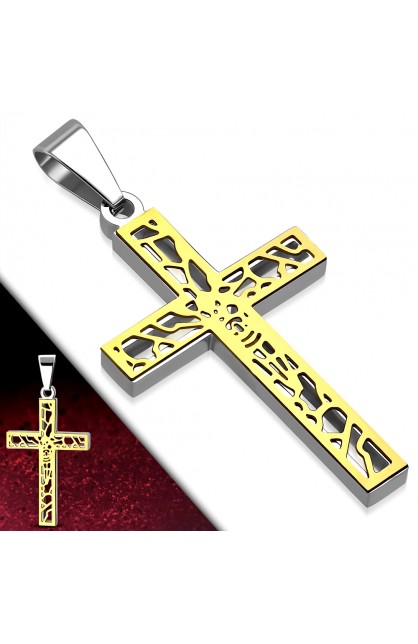 ST0299 - ST 2 tone Filigree Chastity Crucifix Latin Cross Pendant - - 1 
