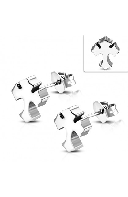 ST0323 - ST Fleur De Lis Cross Stud Earrings - - 1 