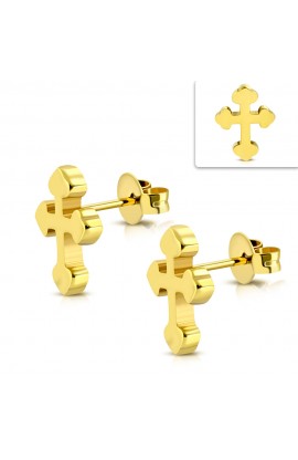 ST0329 - Gold Plated ST Budded Cross Stud Earrings - - 1 