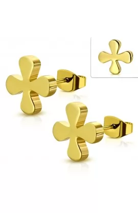 ST0334 - Gold Plated ST Greek Cross Flower Stud Earrings - - 1 