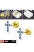 ST0338 - Gold Plated ST Cross Stud Earrings with Blue CZ - - 1 