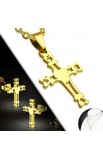 ST0370 - Gold Plated ST Heart Cross Chain Necklace & Pair of Earrings SET - - 1 