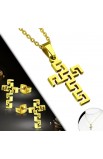 ST0372 - Gold Plated ST Cross Necklace & Pair of Earrings SET - - 1 