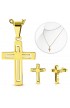 SSO379 Gold Plated ST Cross Charm Chain Necklace & Pair of Earrings SET