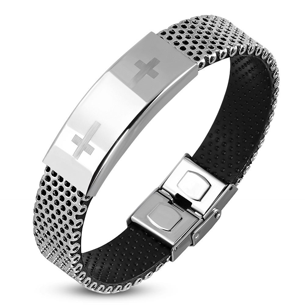 Rubber Box Clasp Lock Bracelet w ST Cross Watch Style - ayatonline.com