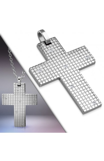 ST0427 - ST Grid Cross Charm Pendant w/ Clear CZ - - 1 