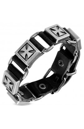BHY571 Genuine Leather Cross Square Stud Belt Buckle Bracelet