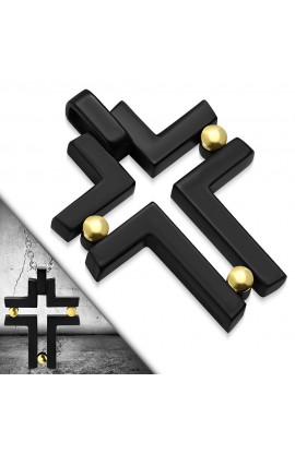 ST0462 - Black ST Screw Geometric Cross Charm Pendant - - 1 