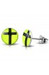ST0473 - ST Acrylic Cross Lemon Green Round Circle Stud Earrings - - 1 