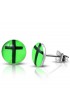 ST0474 - ST Acrylic Cross Green Round Circle Stud Earrings - - 1 