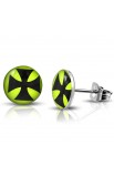 ST0475 - ST Acrylic Cross Lemon Green Round Circle Stud Earrings - - 1 