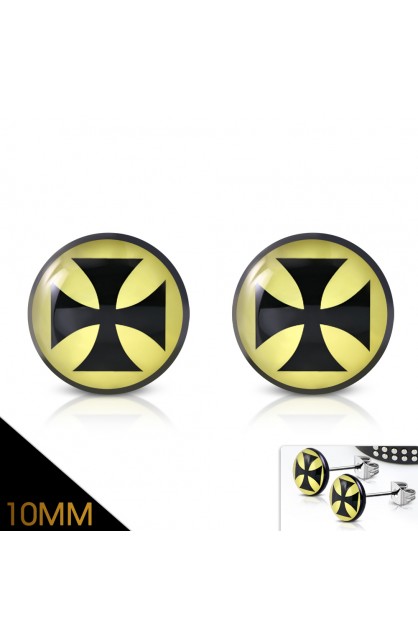 ST0479 - ST Acrylic Pattee Cross Round Circle Stud Earrings - - 1 