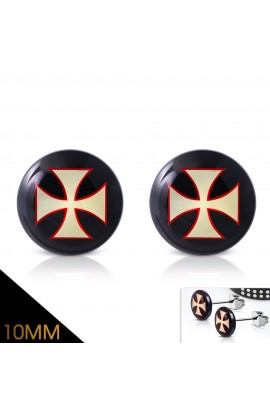 ST0480 - ST Acrylic Pattee Cross Round Circle Stud Earrings - - 1 