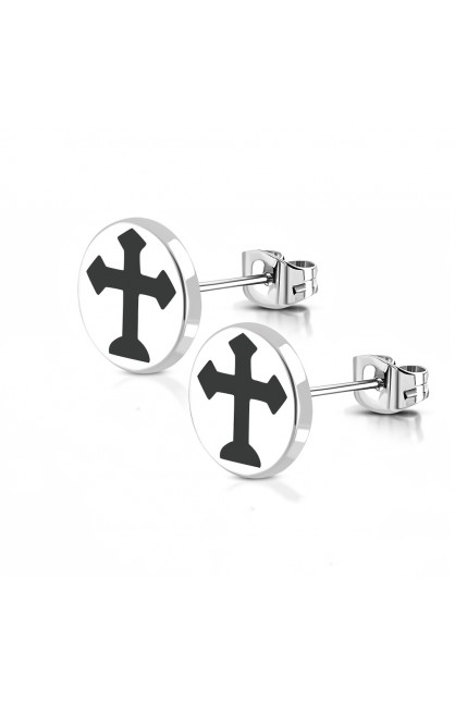 ST0491 - ST Arrow Cross Round Circle Stud Earrings - - 1 