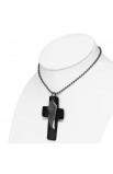 CTH331 Eagle Wing Leather Black Cross Charm Military Ball Link Chain Necklace