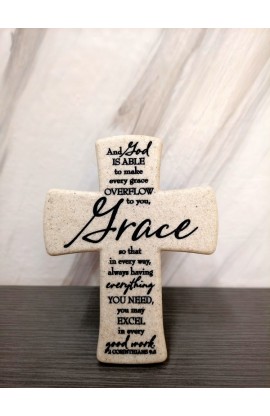 LCP11348 - Cross Desktop Cast Stone Scripture Grace - - 1 