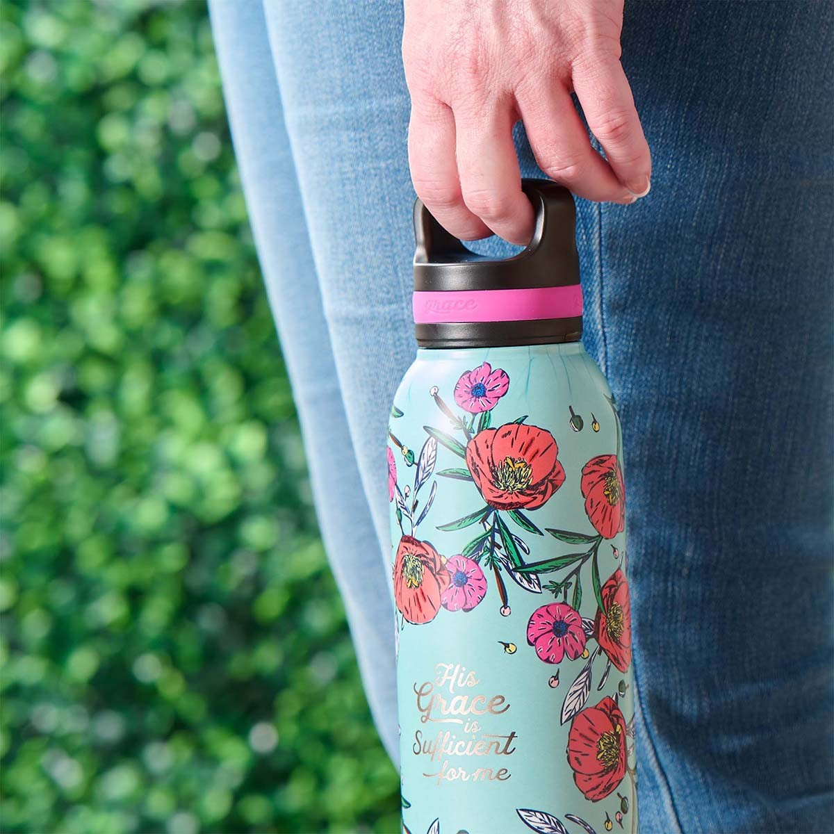 My Grace is Sufficient Glass Water Bottle with Bamboo Lid and Sleeve - 2  Corinthians 12:9