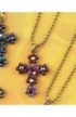 30-5853T - RUBY FLORAL STONE CROSS NECKLACE - - 1 