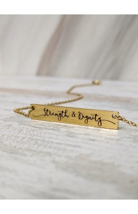 STRENGTH & DIGNITY BAR NECKLACE (GOLD)