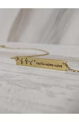 FAITH HOPE LOVE BAR NECKLACE GOLD PLATED