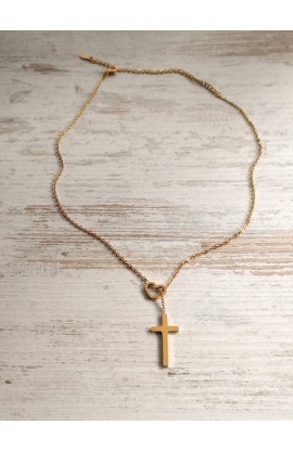 SC0190 - HEART CROSS NECKLACE GOLD PLATED - - 2 