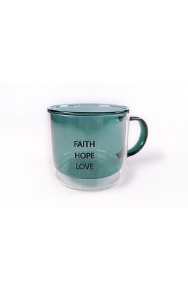 FAITH HOPE LOVE GREEN VINTAGE CUPS GLASS MUG