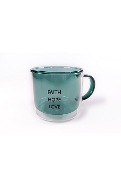 TCMG004 - FAITH HOPE LOVE GREEN VINTAGE CUPS GLASS MUG - - 1 