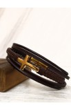 SC0210 - GOLD CROSS BROWN LEATHER BRACELET - - 6 