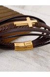 SC0210 - GOLD CROSS BROWN LEATHER BRACELET - - 3 