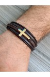 SC0210 - GOLD CROSS BROWN LEATHER BRACELET - - 2 