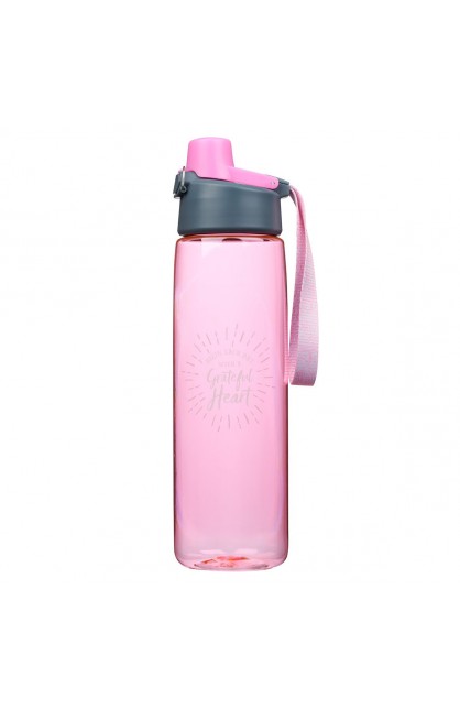 WBT145 - Water Bottle Plastic Pink Grateful Heart - - 1 