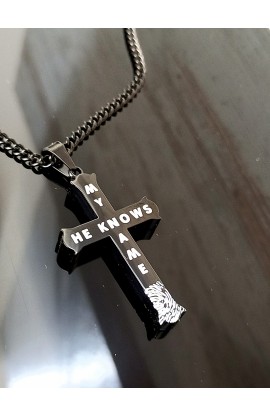 SC0213 - HE KNOWS MY NAME BLACK CROSS PENDANT CHAIN - - 1 