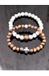 SC0231 - CAMEL OFF WHITE BEAD CROSS DOUBLE LINE BRACELET - - 1 