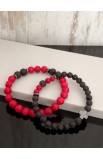 SC0233 - RED BLACK BEAD CROSS DOUBLE LINE BRACELET - - 4 