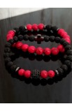 SC0233 - RED BLACK BEAD CROSS DOUBLE LINE BRACELET - - 5 