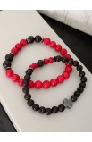 SC0233 - RED BLACK BEAD CROSS DOUBLE LINE BRACELET - - 6 