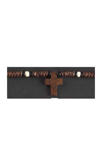 BROWN WOOD CROSS NECKLACE