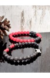 SC0233 - RED BLACK BEAD CROSS DOUBLE LINE BRACELET - - 3 