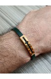SC0249 - CROSS FISH GREEN LEATHER BRACELET GOLD PLATED - - 4 