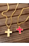 SC0254 - RED EPOXY CROSS NECKLACE GOLD PLATED - - 5 