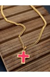 SC0254 - RED EPOXY CROSS NECKLACE GOLD PLATED - - 6 