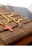 SC0254 - RED EPOXY CROSS NECKLACE GOLD PLATED - - 8 