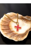 SC0254 - RED EPOXY CROSS NECKLACE GOLD PLATED - - 10 