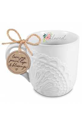 LCP18457 - Mug Lace Textured Loved White 16 oz - - 1 
